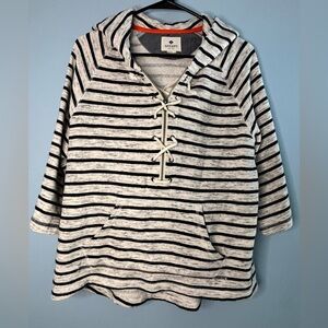 Sperry Hoodie Women’s 1/4 Zip Pullover Size Small Kangaroo Pocket Striped Navy